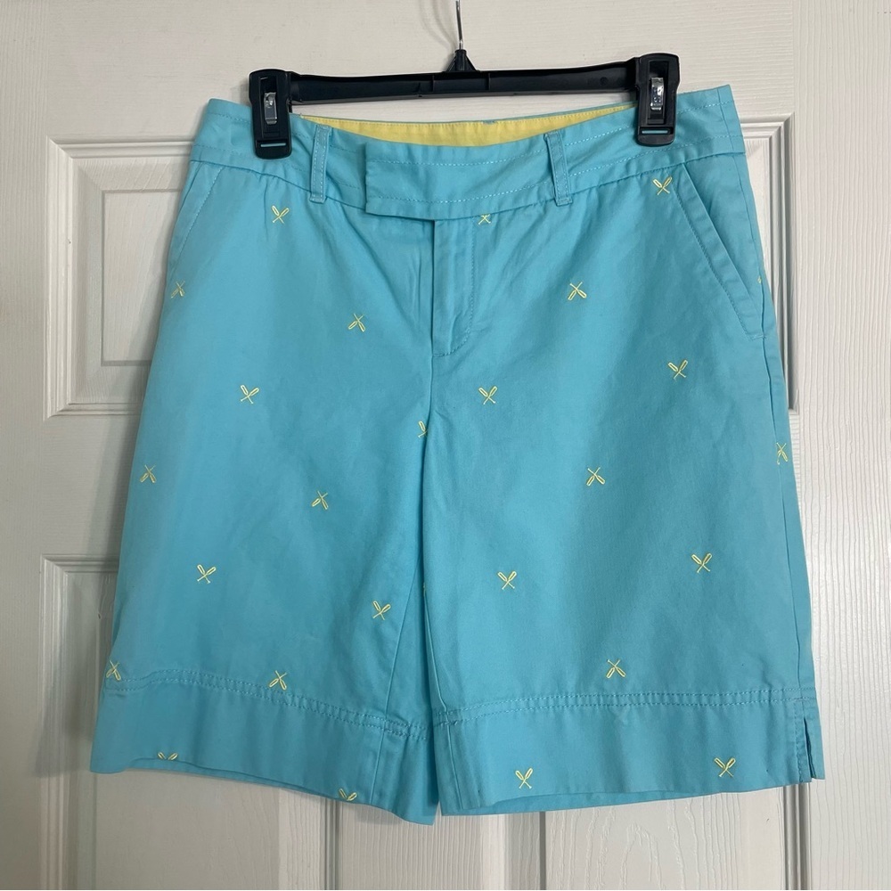 Lilly Pulitzer Palm Beach Fit Blue and Yellow Embroidered Oar 9in Inseam Shorts